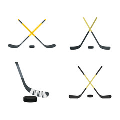 Hockey stick icon set, flat style