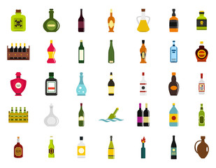 Bottle icon set, flat style