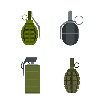 Grenade icon set, flat style