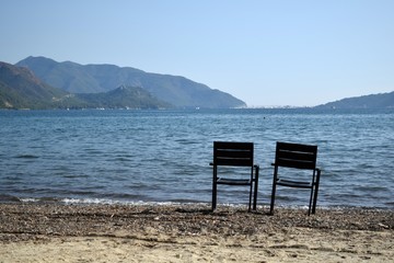 Chairs on the beach.Marmaris. Turkey