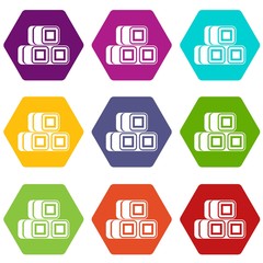 Hay bundles icon set color hexahedron