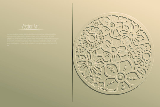 Vector laser die cut out flowers in a circle. With copy space and sample text