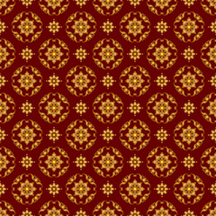 Seamless background with floral patterns, vintage golden patterns on Burgundy background