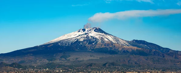 Gordijnen Mount Etna Volcano and Catania city - Sicily island Italy © Alberto Masnovo