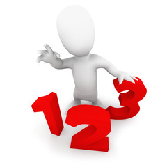 3d Little person standing with some numbers