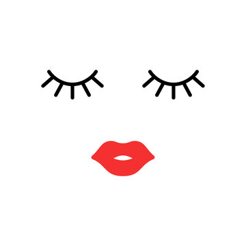 Woman face. Beauty concept. Eyelashes and lips. Make up. Vector