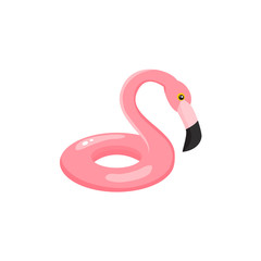 Vector flat summer symbol - pink flamingo bird inflatable swimming pool ring icon. Isolated illustration on white background for beach party advertising poster.