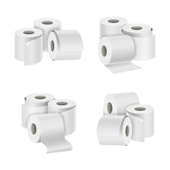 Realistic Template Blank White Toilet Paper Different Set. Vector