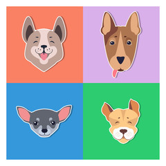 Cute Dogs Muzzles Cartoon Flat Vector Icons