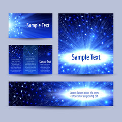 Set of banners with molecule structure glowing background, vector illustration