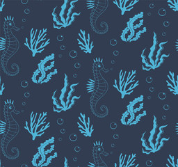 Seamless underwater pattern. Vector illustration.