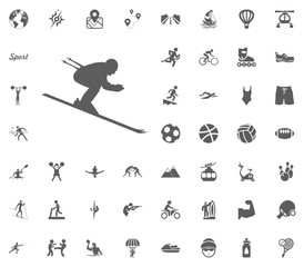 Skiing icon. Sport illustration vector set icons. Set of 48 sport icons.