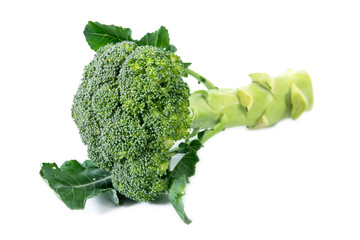 Fresh broccoli with leaf isolated on white background.Broccoli vegetables isolated