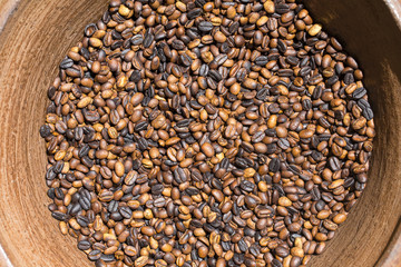 Roasted coffee beans background in market, Bali, Indonesia.