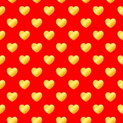 Vector gold heart shape pattern seamless brick repeat type on red  background