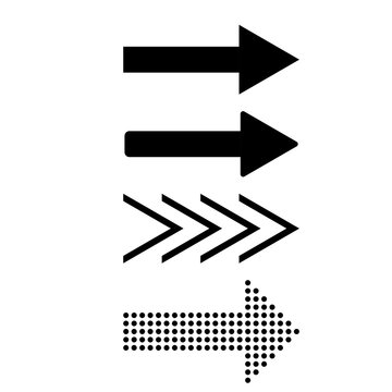 Set of black arrows icons. Dots and lines