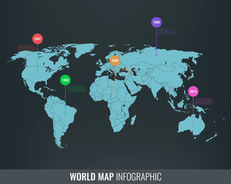 World map infographic template. All country are selectable. Vector
