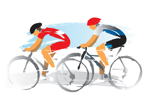 Road cyclists racers.
Watercolor imitate Illustration of two road cyclist. Vector available.