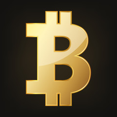 Golden Bitcoin icon. Vector illustration