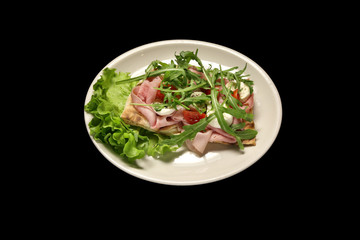 bruschetta bread with ham and mozzarella