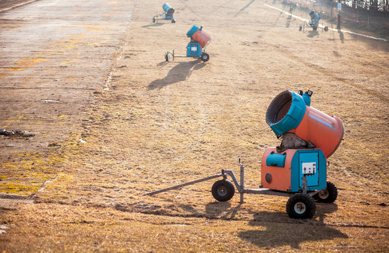 Ski Slope Without Snow During Warm Winter, Greenhouse Effect Concept