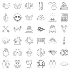 Love affair icons set, outline style