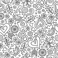 Naklejka premium Cartoon cute hand drawn Valentine's Day seamless pattern