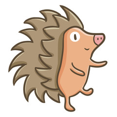 Cute and funny hedgehog smiling and walking - vector.