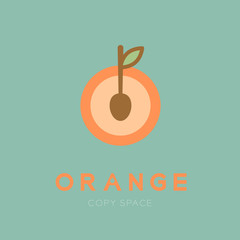 Orange fruit with spoon logo icon set design illustration isolated on green background with Orange text and copy space, vector eps10