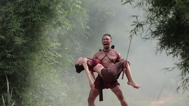 The scene of the loss of fattening education or warrior. Ancient Ayutthaya of Thailand in the past. Filmmaking concept