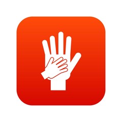 Parent and child hands together icon digital red