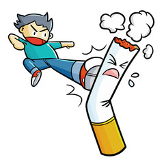 Cool and funny man kicking smoke or cigarette - vector.
