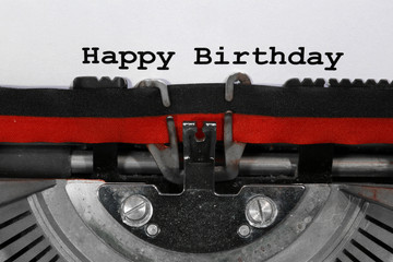 Text Happy Birthday written with the old typewriter