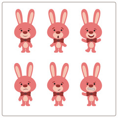 Set funny bunny rabbit in cartoon style. Collection isolated bunny rabbits on white background.