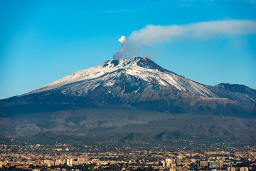 Mount Etna Volcano and Catania - Sicily Italy - obrazy, fototapety, plakaty