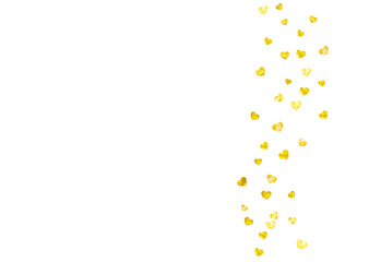 Valentines day frame with gold glitter sparkles. February 14th day. Vector confetti for valentines day frame template. Grunge hand drawn texture. Love theme for gift coupons, vouchers, ads, events.