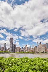 New York City skyline seen from the Roosevelt Island, USA.