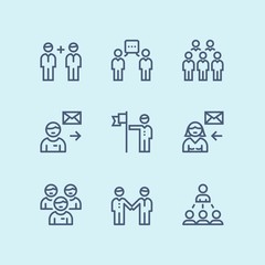 Outline Business people, meeting, team work vector simple icons for web and mobile design pack 2