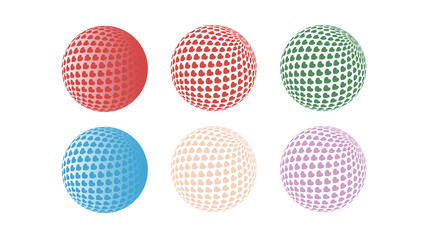Set of multi-colored balls. A sphere made of a large number of hearts