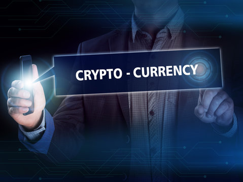 Crypto-currency,  Bitcoin internet virtual money. Currency Technology Business Internet Concept.