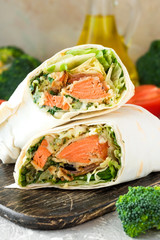 Roll with salmon in pita bread
