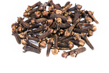 clove spices isolated on white background, close-up