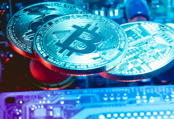 Bitcoin mining. Device for mining cryptocurrency. Machines for mining cryptocurrency. Computer circuit computer board