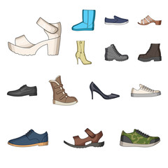 Different shoes cartoon icons in set collection for design. Men's and women's shoes vector symbol stock web illustration.