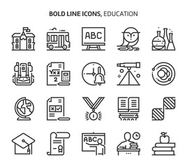 Education, bold line icons.
