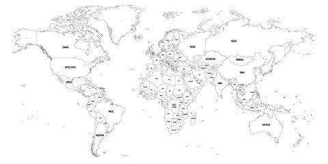 Fototapeta na wymiar Black outline map of World. Simple vector illustration.