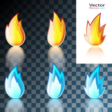 Abstract Red And Blue Flame Icon Set Isolated On Transparent Background. Vector Illustration.