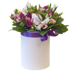 A bouquet of flowers in a beautiful packaging, assembled by a florist