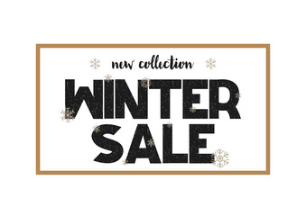 Big winter sale coupon with black calligraphy font. Vector illustration In candinavian style, salling card, coupon, banner, poster, voucher, flyer