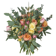 A bouquet of flowers in a beautiful packaging, assembled by a florist